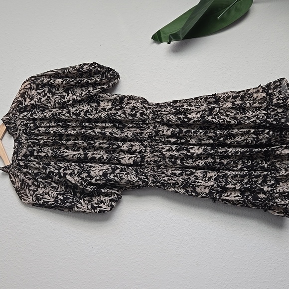 Entro Elegant Black Patterned Tiered Mini Short Dress Bohemian Boho Western - Picture 9 of 12